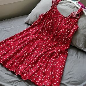 Red Floral Button Front Dress